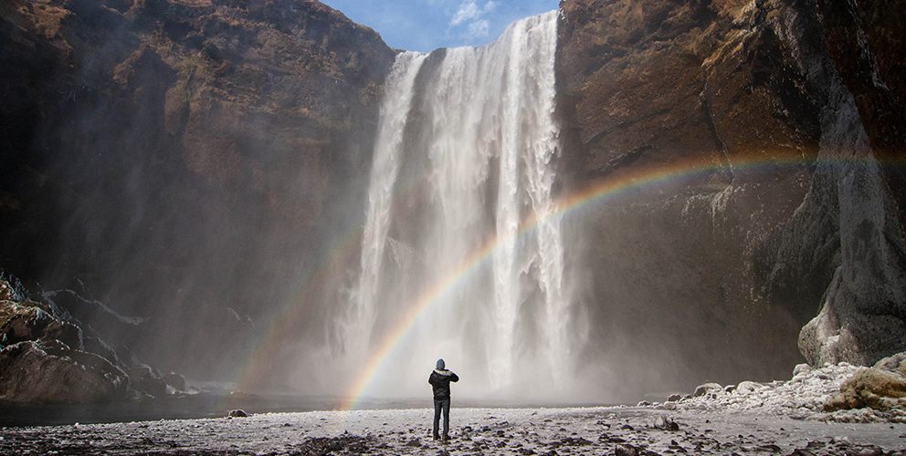 Icelandic waterfall rainbow 992x500