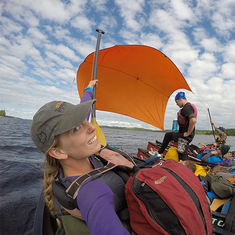 female instructor makeshift sailing with canoe raft
